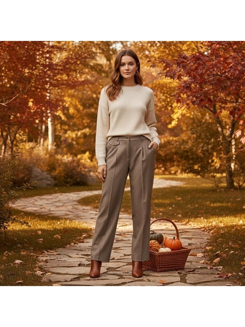 Theory Rikki Wool Tan Trousers Size 12